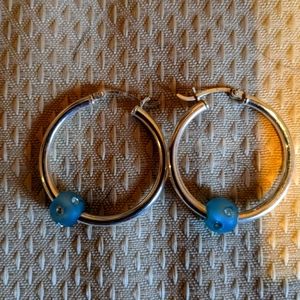 Silver and Swarovski crystal hoop earrings